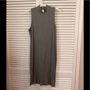 H&M Basic Gray Cotton Ribbed Mock Neck MIDI Dress
